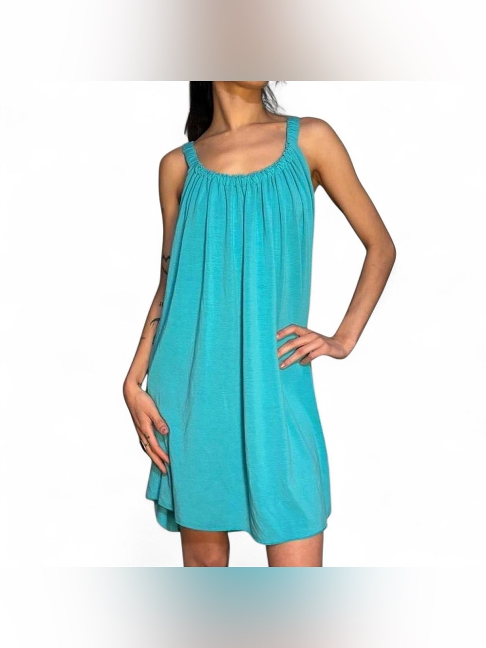 Blue Summer Babydoll Dress W Ruched Neckline by Venus